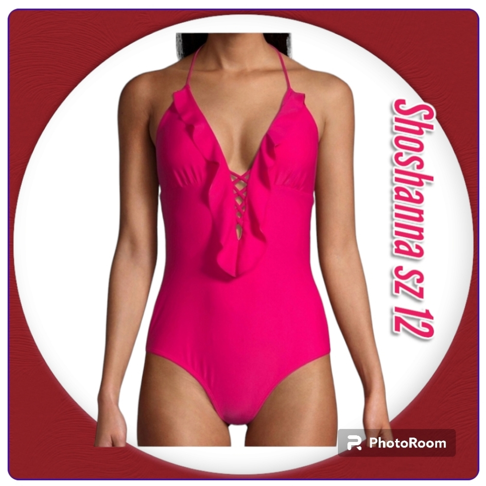 Shoshanna Lattice Ruffle One Piece  Fuschia 🎁